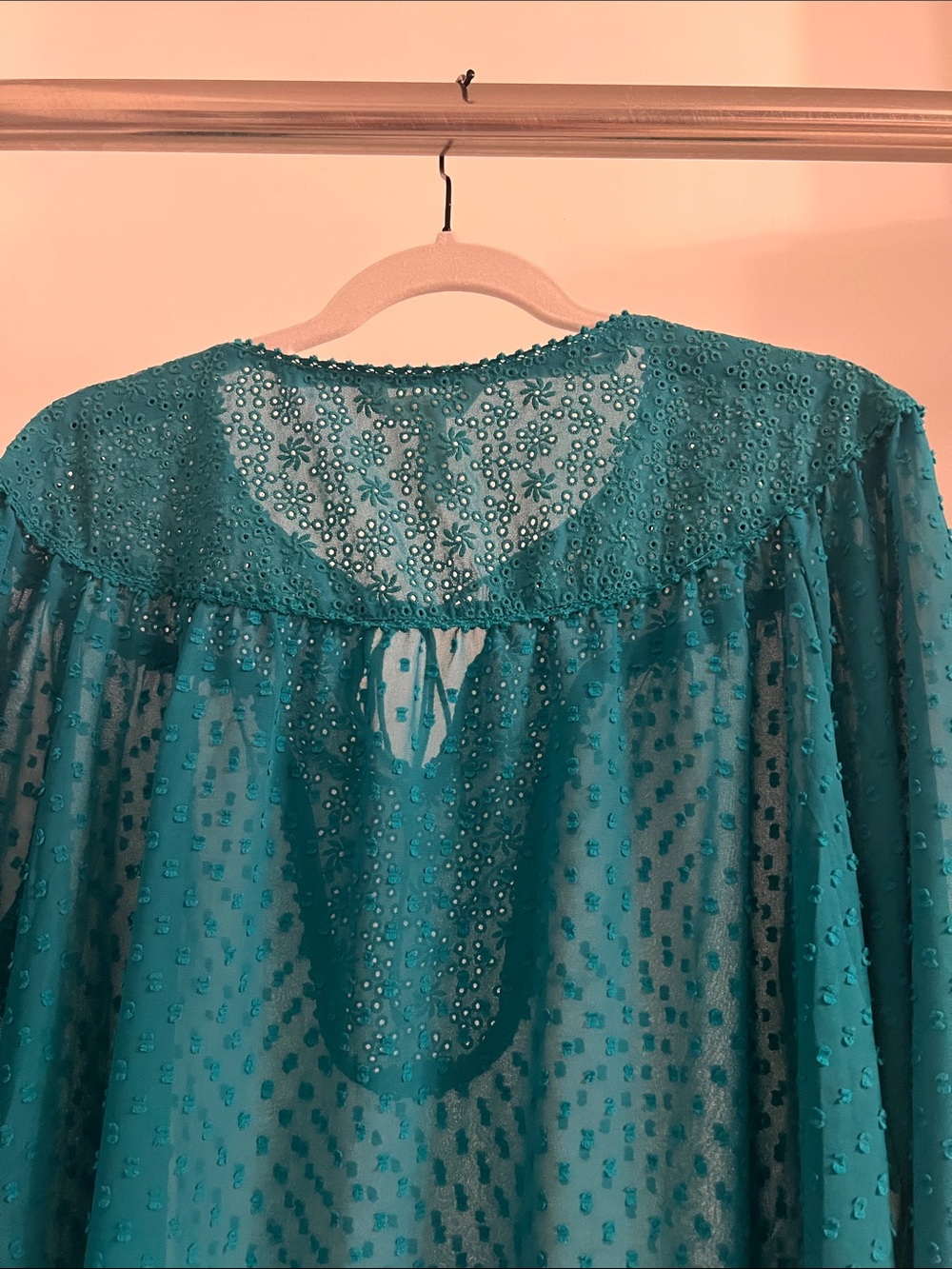 Matilda Jane Teal Swiss Dot Tie-Neck Peasant Blouse - Picture 10 of 13